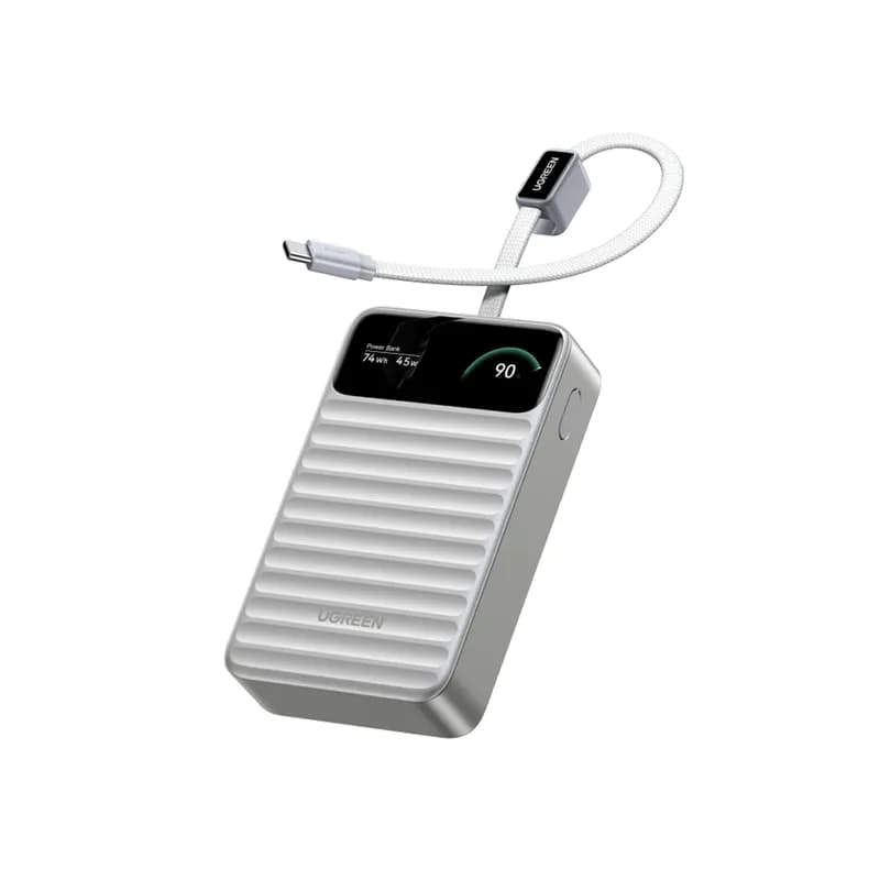 Павербанк UGREEN Nexode 20000 мА·год 45W з кабелем USB-C і дисплеєм Білий (White)