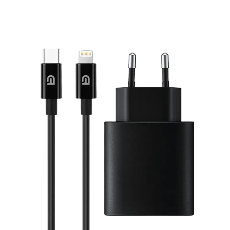 Мережевий зарядний пристрій ArmorStandart ABMHJ83 20W USB-C + кабель USB-C to Lightning Чорний (Black)