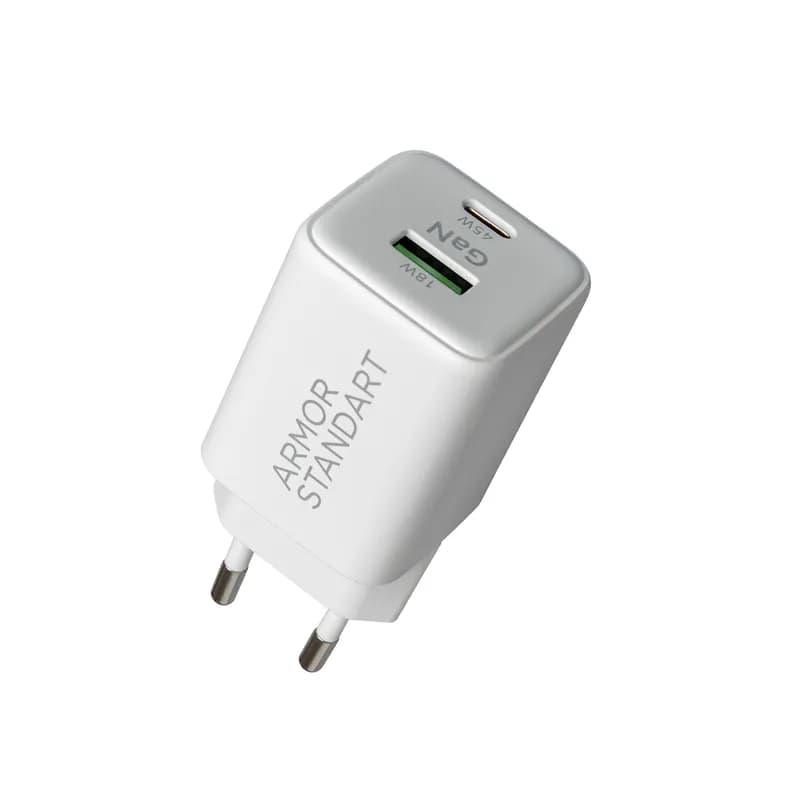 Мережевий зарядний пристрій ArmorStandart AR372 45W GaN USB-C + USB-A Білий (White)